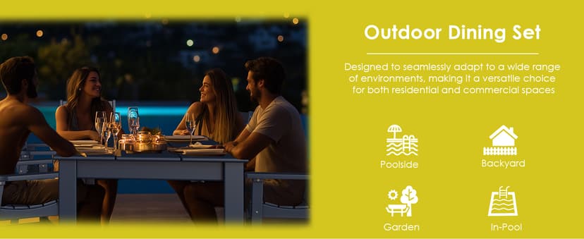 GREENVINES 7-Piece Outdoor Dining Set | HDPE | Patio Table and Chairs Sets for 6 | Patio Furniture | All Weather | Umbrella Hole | Blue| for Backyard Poolside Garden