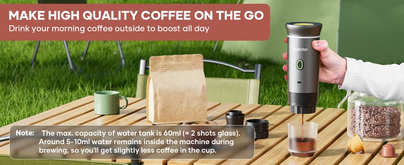 kejector Portable Coffee Maker Espresso Machine for Travel Nano Car Coffee Maker Compatible with Ground Coffee & NS Capsule for RV, Hiking Camping Office, Travel Espresso Maker Electric Gray