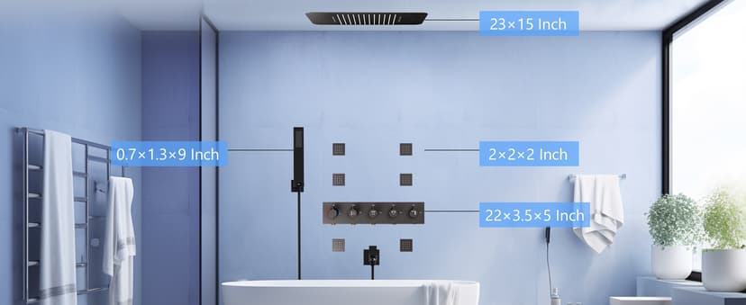 23" Full Body Thermostatic Shower System with Body Jets, Luxury LED Music Rainfall Waterfall Shower Jets System In Wall, Smart Ceiling Mount Multi Function Rain Shower Faucet Set