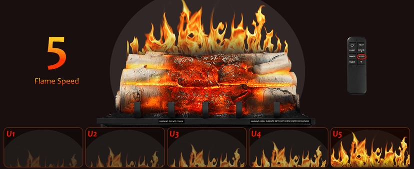 Electric Fireplace Log Heater 750W/1500W, 20" Electric Fireplace Insert with Adjustable 5 Flame Brightness&Speed/3 Music Sounds/Remote Control/8Hrs Timer for Home, Room, Office Decor