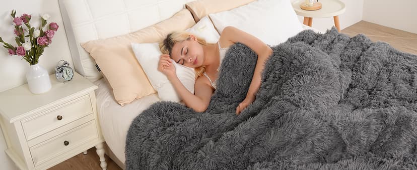 Uttermara Faux Fur Weighted Blanket Twin Size 15 Pounds, 48" x 72" Sherpa Heavy Blanket Throw for Couch Sofa Bed, Super Soft Plush Fleece & Warm Cozy Sherpa Reverse, Great for Calming and Relax, Gray