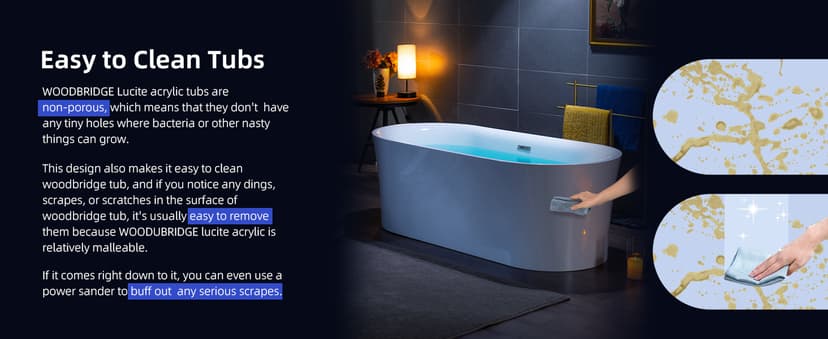 WOODBRIDGE 59" Acrylic Freestanding Bathtub Contemporary Soaking Tub with Matte Black Overflow and Drain,White Tub,B0058-MB