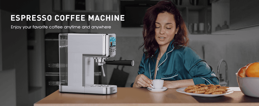 Espresso Machine 20 Bar with Milk Frother, Stainless Steel Coffee Maker with 42 oz Removable Water Tank for Cappuccino, Latte&Cold Brew, Home&Office, Silver