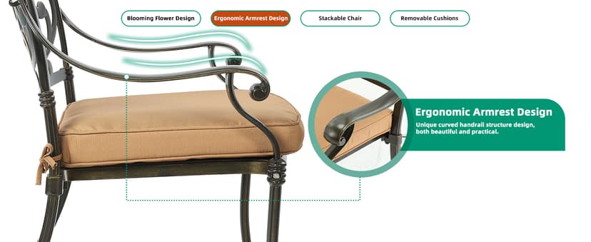 VIVIJASON 9-Piece Outdoor Furniture Dining Set, All-Weather Cast Aluminum Patio Conversation Set, Include 8 Cushioned Chairs and an Oval Table with Umbrella Hole for Balcony Lawn Garden Backyard