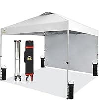 CROWN SHADES 10x10 Pop Up Canopy with 1 Side Wall - Beach Tent with One Push Setup - Outdoor Sun Shade for Events, Parties, Camping - Gazebo with STO-N-Go Cover Bag (White)