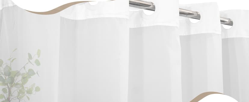 No Hook Slub Textured Shower Curtain with Snap-in PEVA Liner Set - 71" x 74"(72"), Hotel Style with See Through Top Window, Fabric Outer Curtain & Waterproof Inner Liner, White, 71x74