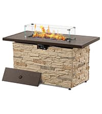 43" Propane Fire Pit Table Outdoor Stone Firepit Table Rectangular 50000 BTU Propane Fire Tables for Outside Patio with Wind Guard, Table Lid, Fire Beads, Cover,Pizzello Caldo (Buff)