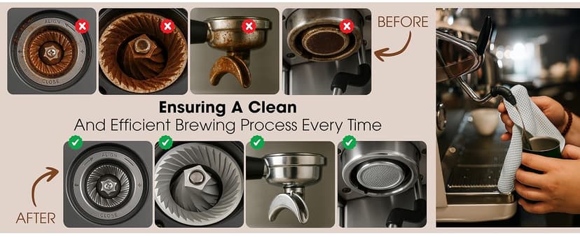 Takavu Coffee Grinder Cleaning Kit – 5pcs Boar Bristle Grinder Brush, Detail Scrub Brush, Steam Wand Brushes & Microfiber Towel for Espresso Machine Coffee Maker Pour Over