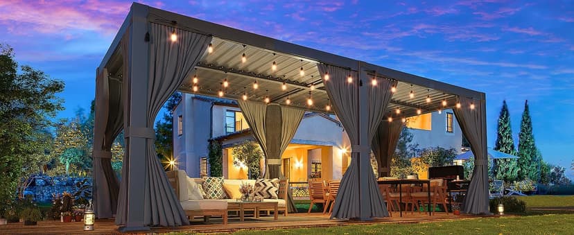 Pergola 10x20 Ft Louvered Pergola Aluminum Outdoor Pergolas W/Adjustable Roof, Waterproof Curtains and Nets Outdoor Gazebo for Deck,Patio,Backyard and Garden