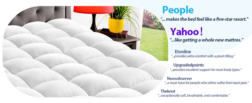 ELEMUSE King Mattress Topper for Back Pain, Extra Thick Mattress Pad Cover, Plush Soft Pillowtop with Elastic Deep Pocket, Overfilled Down Alternative Filling