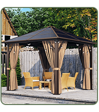 Aoxun 12'x10' Hardtop Gazebo, Aluminum Frame Permanent Pavilion with Curtains and Netting, Outdoor Polycarbonate Double Roof Canopy, Designed for Garden, Lawns, Patio, Brown
