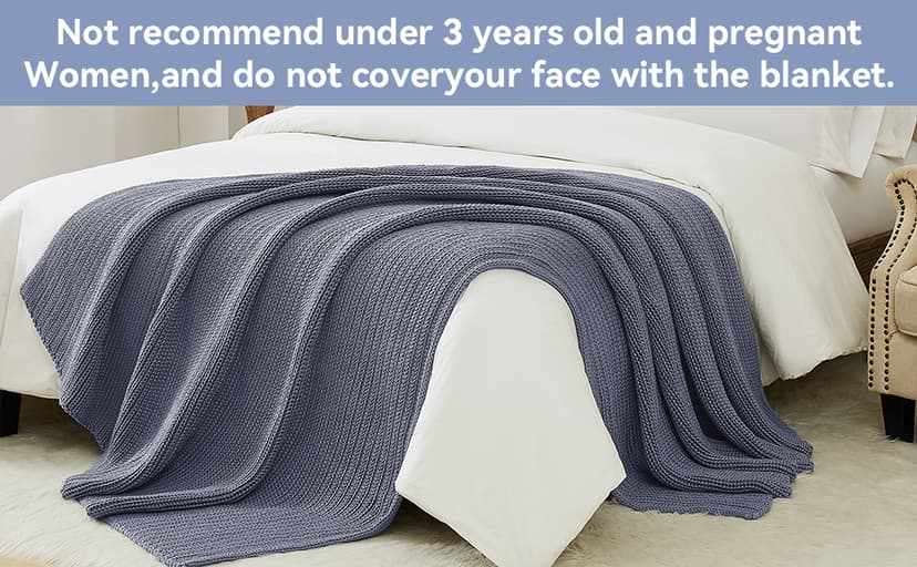 Guohaoi Knitted Weighted Blanket(Light Grey 60"x80" 15lbs),Home Décor Cooling Throw Blanket for Hot Sleepers,Hand Made Chunky Knit Heavy Blanket for Adults Use on Queen/King Size Bed