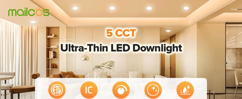 MAILCOS 12 Pack 6 Inch 5CCT Ultra-Thin LED Recessed Ceiling Light with Junction Box, 2700K-5000K Selectable, 1050LM High Brightness, Dimmable Canless Wafer Downlight, 12W 120V, ETL