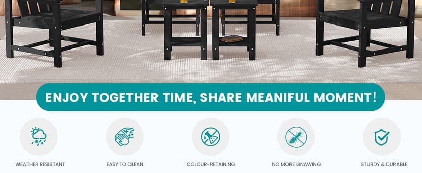 SERWALL 3 Pieces Patio Bistro Set, All Weather Adirondack Chair Set with Side Table, HDPE Material Outdoor Patio Furniture Set for Balcony, Porch, Garden, Backyard- Black