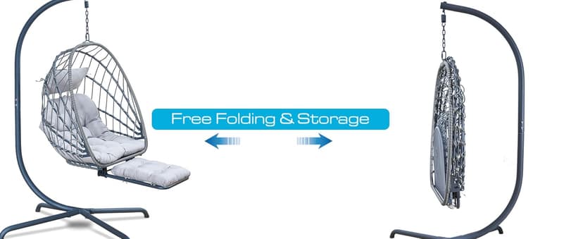 Hanging Egg Chair with Stand and Leg Rest – Rattan Wicker Swing Hammock Chair, UV-Resistant Cushion, Heavy-Duty Frame for Indoor & Outdoor Patio, Bedroom, Balcony, Garden – 330 lbs Capacity.