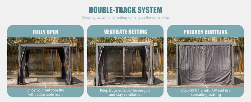 Domi 10x12FT Outdoor Louvered Pergola Full Aluminum Structure,Patio Pergola with Two Independently Adjustable Roof for Backyard, Sun Shade Gzebo with Gutter System for Garden Deck(Dark Gray)