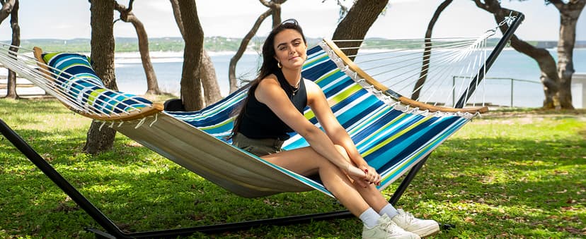 SUPERJARE Hammock with Stand, 2 Person Heavy Duty Hammock with Padded Cotton, Detachable Pillow & Strong Curved-Bar & Portable Carrying Bag, Perfect for Outdoor & Indoor - Dark Cyan