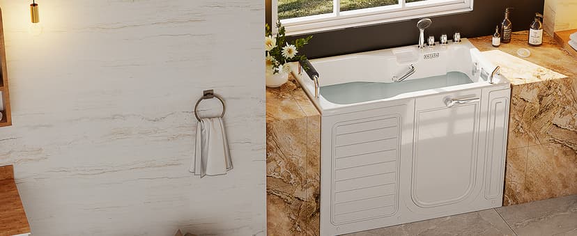 Empava Walk-In Tub, Japanese Soaking Bath, Right Outward Door, Low Threshold, Slip-Resistant, Built-in Seat, Fast Drain, Handrails, Easy Access for Seniors & Mobility-Impaired,54"