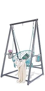 Reinforced Base & Triangular Structure Hammock Stand with 2 Storage Baskets, Swing Stand with 3 Hooks Fit for Most Hanging Chair for Oudoor&Indoor (Stand Only) (Coffee)