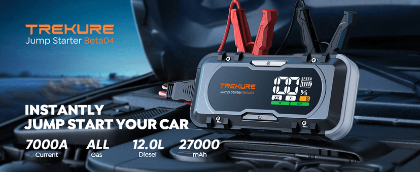 8-in-1 Car Battery Jump Starter 7000A Peak 65W Fast Charging Portable Car Battery Jumper Starter Portable (All Gas/10L Diesel) Jump Box with Extended Jumper Cables