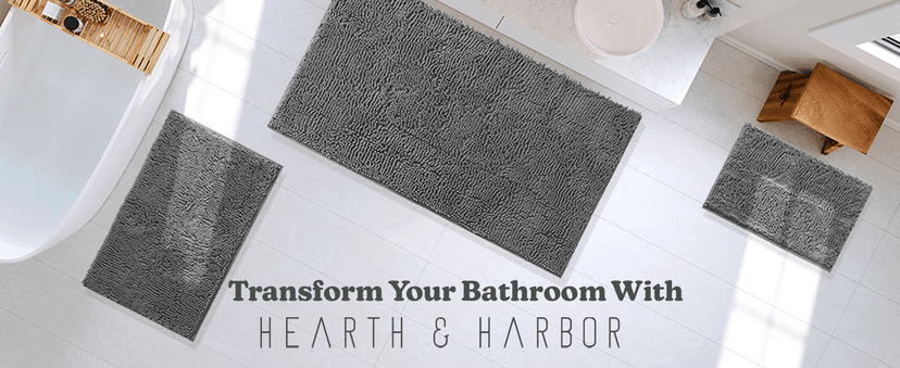 Hearth & Harbor Bathroom Rugs Sets 2 Piece, Chenille Bath Mat Set - Machine Washable Bath Mats for Bathroom Non-Slip Backing Rubber Quick Dry Bathroom Mat - Navy Bath Rug, 17x24-20x32