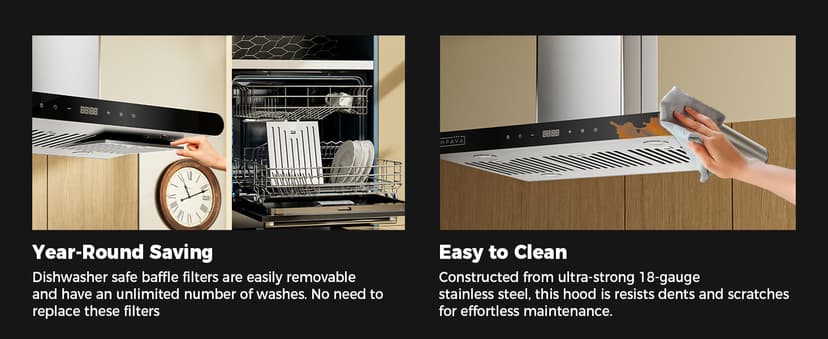 Empava 36 Inch Island Range Vent Hood Ceiling-Mount, Convertible Ducted/Ductless, 3-Speed Touch Control Timer, Stainless Steel Baffle, 4 LED Lights (Charcoal Filters Sold Separately)