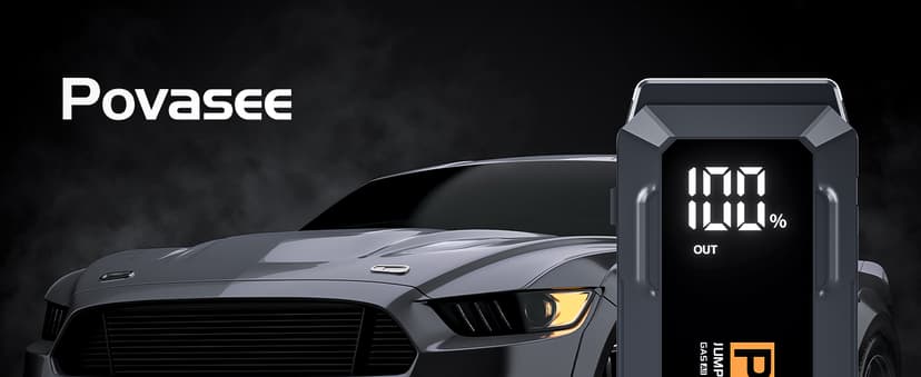 5000A Jump Starter Povasee Car Battery Jump Starter, 12V Jump Box for car up to All Gas or 10L Diesel Engine Battery Jumper Starter Portable with 3" LCD Display Power Bank/Dual Output/LED Light