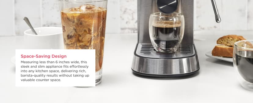 Frigidaire Steam Espresso Maker, Coffee Machine with Milk Frother & Cup Warmer, 20 Bar Pressure, 34 oz Removable Water Tank, Single or Double Shot, Stainless Steel