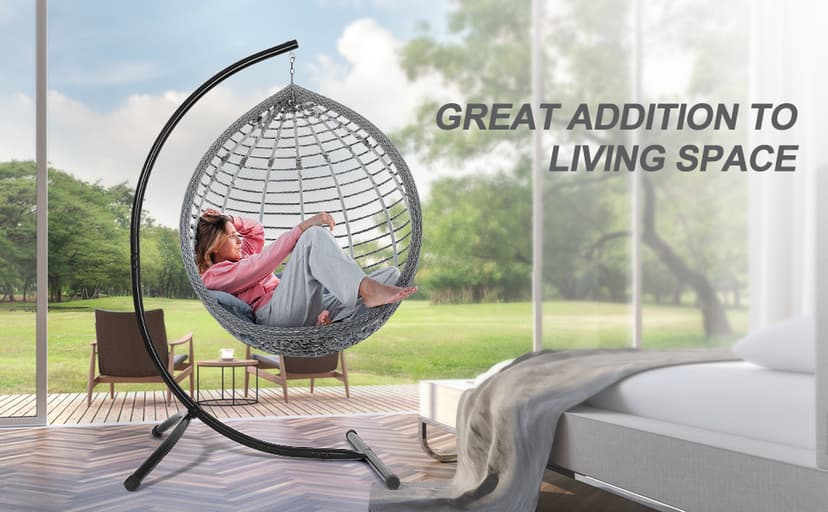 GOUTIME Hammock Chair Stand Only, Hanging Swing Egg Chair Stands Frame Holder, Heavy Duty Steel C Stand for Indoor Outdoor, Max Load 350 LBS