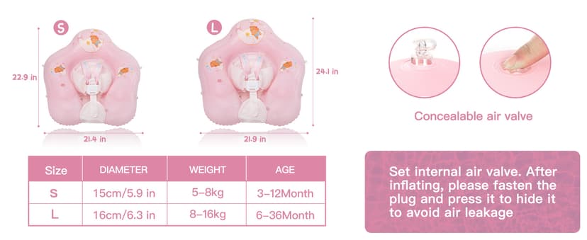 Baby Float with Canopy,Infant Pool Float with Safety Seat,Baby Swimming Float & Swim Float & Water Float UPF50+ UV Protection for Toddler from 3 to 36 Months.(S:3-12 Month/L:6-36 Month)