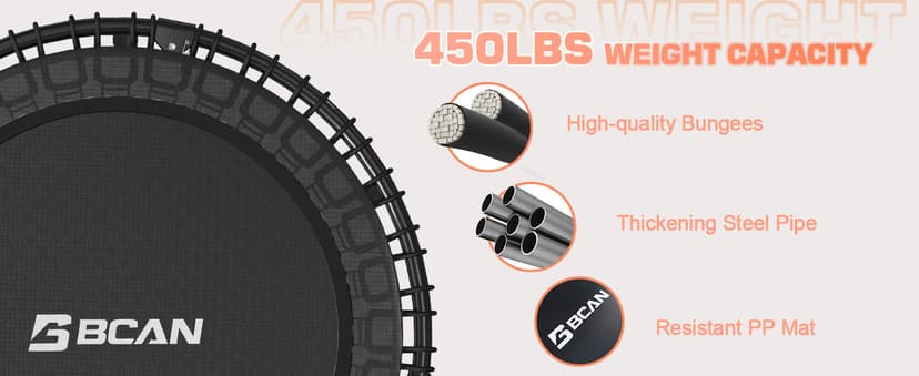 BCAN 450LBS/550LBS Foldable Mini Trampoline, 40"/48" Fitness Trampoline with Durable Bungees, Stable & Quiet Exercise Rebounder for Adults,Great Mini Trampoline for Indoor/Garden Workout - 2