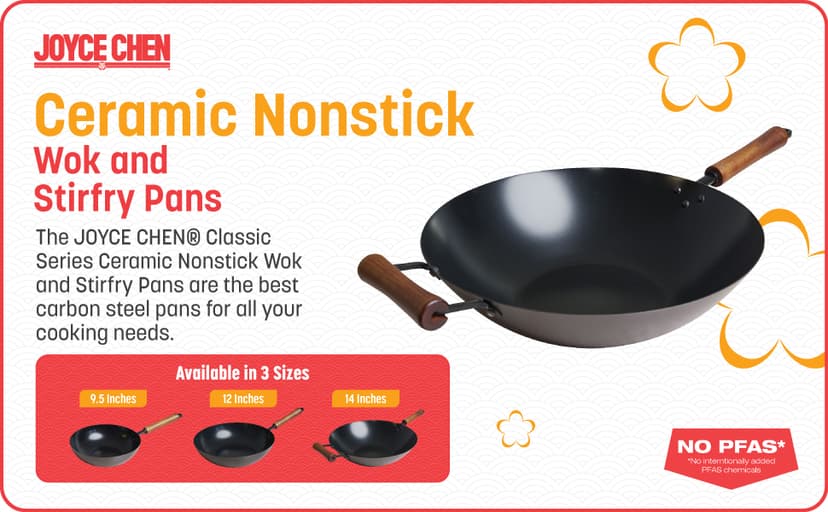 JOYCE CHEN Classic Series 14-Inch Ceramic Nonstick Carbon Steel Wok