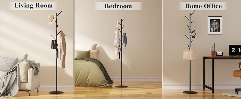 Yoobure Coat Rack Freestanding with Natural Marble Base - Coat Tree with 8 Hooks Heavy Duty Coat Hanger Stand, Metal Coat Rack Stand for Jacket, Hat, Clothes & Bag, Hall Tree Hat Rack for Entryway