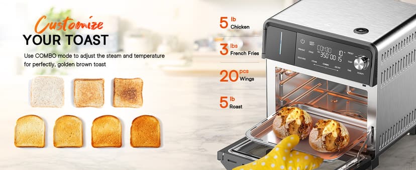 Nuwave Combi Steam Oven, 16Qt All-in-One Stainless Steel Multi-Cooker: Air Fry, Toast, Steam, Sous Vide & More, Precise 50-450°F, Adjustable Moisture, 120 Presets, Programmable Memories, Easy to Clean
