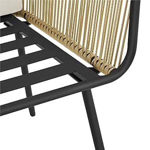 Yaheetech 3 Piece Patio Rattan Bistro Set, Outdoor All Weather PE Wicker Conversation Furniture Set with 2 Chairs & Tempered Glass Top Table & Cushions, for Poolside/Porch/Garden/Yard, Tan/Cream
