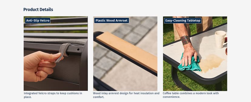 EAST OAK 5 Seats Patio Furniture Set, Waterproof Outdoor Patio Furniture with Thick Cushion, 4-Piece Outside Conversation Set with Coffee Table for Garden and Yard, Misty Grey