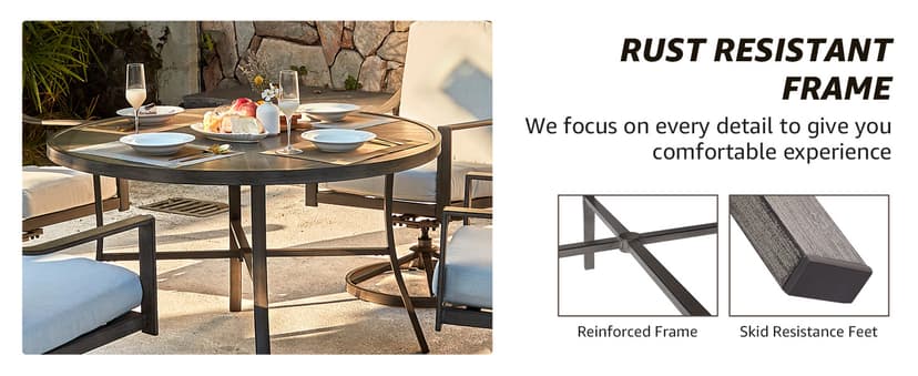 NATURAL EXPRESSIONS 5-Piece Outdoor Patio Dining Set, 4pcs Patio Swivel Rocking Chairs and 38’’ Round Dining Table with 1.65’’ Umbrella Hole