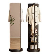 KungFuWood Coat Rack, Solid Wood Rotary Coat Rack Stand, Freestanding Coat Rack with 3 Shelves and 9 Hooks, Sturdy and Easy to Assemble Coat Tree for Entryway, Bedroom, Coats, Bags (Black)