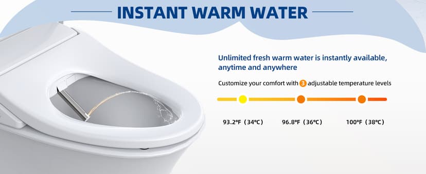 Electric Bidet Toilet Seat, Heated Toilet Seat Elongated with Instant Warm Water & Dryer, Feminine & Front Rear Wash, Wireless Remote, Self-Clean Nozzle, Slow Close Lid, Upgraded Silent ECO Child Mode