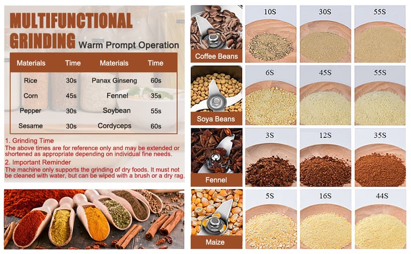 Electric Grain Grinder Mill 1000g High-speed Spice Herb Mill Commercial Powder Machine for Dry Cereals Grain Herb Spice Coffee Corn Bean CE approved (1000g Stand Type)