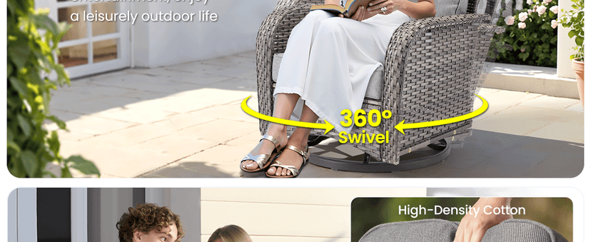 ovios 5 Pieces Patio Furniture Set, Outdoor Wicker Sofa with Swivel Chairs, Coffee Table, All Weather High Back Rattan Loveseat Couch with Comfy Cushions, Dark Grey