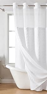 No Hooks Polyester Textured Shower Curtain with Snap-in Fabric Liner Set, Hotel Luxury Decor Shower Curtains for Bathroom with See Through Top Window, Waterproof & Washable, 71Wx74H, Cream