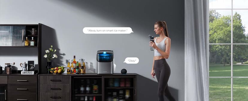 GoveeLife Smart Ice Maker Countertop, Portable Ice Machine with Voice Control, 9 Ice Cubes in 6 Minutes 3 Sizes, 26lbs/24Hrs, Self Cleaning RGB Lights, Quiet Ice Maker with Scoop for Kitchen Silver