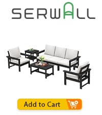SERWALL HDPE Patio Furniture Set, 7-Piece Outdoor Sectional Sofa Set, All Weather Outdoor Couch Set for Deck, Lawn, Black Frame with Khaki Cushion