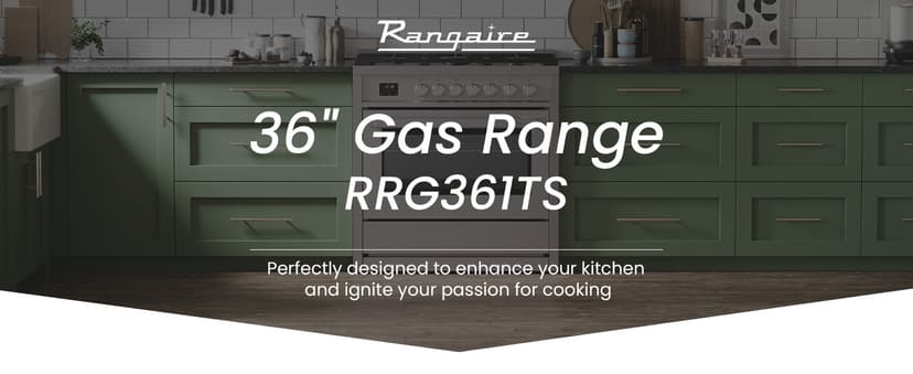 RRG361TS 36" Gas Range, 5 Sealed Burners, 4.3 cu. Ft. Capacity, Freestanding Slide-in Convection Oven, Easy Reach Racks, Clock and Timer, Stainless Steel