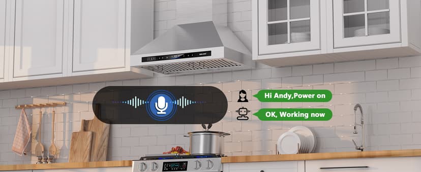 Wall Mount Range Hood 30 inch,900 CFM Kitchen Hood with Voice/Gesture/Touch Control,Vent Hood in Stainless Steel With Ducted/Ductless Convertible, 4 Speed Exhaust Fan