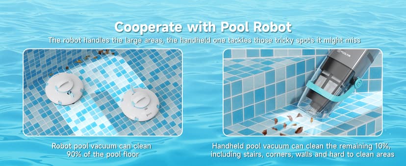 Cordless Handheld Pool Vacuum, Rechargeable Pool Cleaner with 16 Gal/Min Suction, 60 Min Runtime, Dual-Phase Cleaning System, Ideal for Above Ground Pools, Spas, Hot Tubs, Teal (2025 Version)