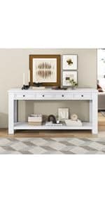 Solid Wood Console Table Entryway Table with Storage Drawers and Bottom Shelf Sofa Table for Entry Hallway Foyer Sofa Couch Table,Fully Assembled (48.8" Brown)