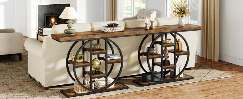 41" Console Table for Entryway, 4-Tier Industrial Narrow Wood Sofa Accent Tables with Circle Storage Shelves for Living Room, Hallway, Foyer (Rustic Brown)