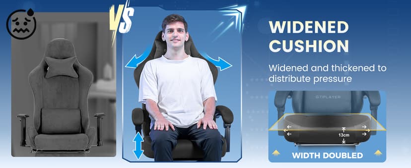 GTPLAYER Gaming Chair Fabric with Pocket Spring Cushion, Big and Tall Gamings Chairs 350LBS High Back Computer Chair with Footrest for Adults Lumbar Support Swivel Game Chair for Office Gaming Gray